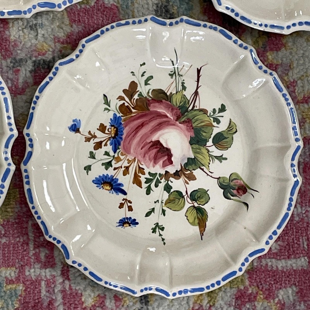 Set Of 10 Vintage Plates Italy Flowers Cottagecore Pottery Majolica Nove Rose - Picture 13 of 16